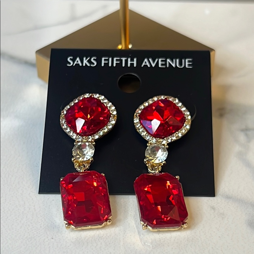 Saks Fifth Avenue Red Crystal Drop Earrings